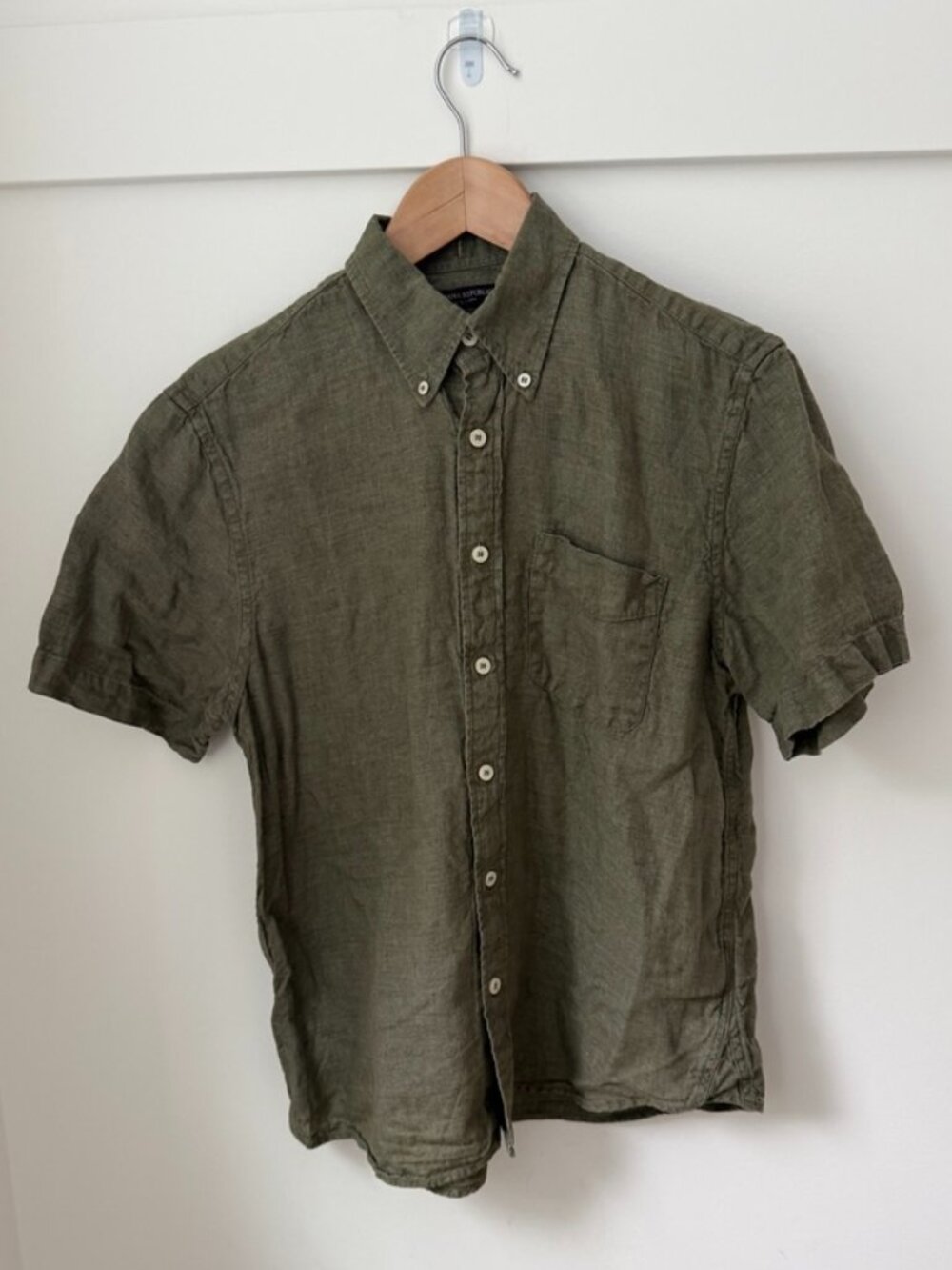 BANANA REPUBLIC Men's Olive Green Linen Short Sleeve Button Down Small